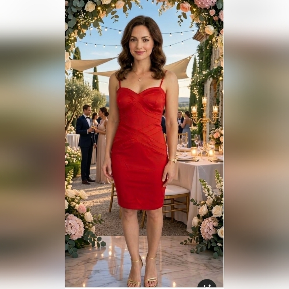 Bisou Bisou Red/Orange Spaghetti Strap Bodycon Dress Sz 12